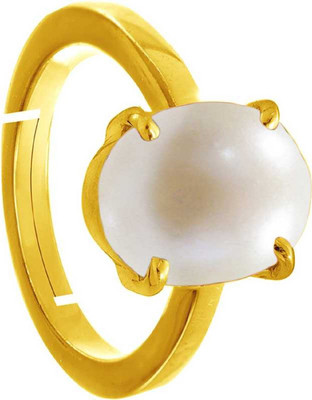 K K GEMS Certified Pearl Moti Gemstone Stone 6.5Ct./ 7.25Ratti Panchdhatu Adjustable Mens Ring Copper Pearl Gold Plated Ring