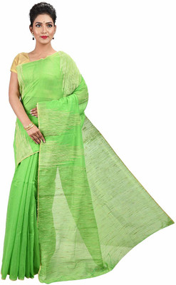 RAJ SAREE HOUSE Solid/Plain Tant Cotton Silk Saree(Green)