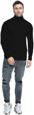 Trendolo Solid Men High Neck Black T-Shirt