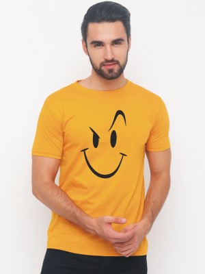 R Heaven Fashions Printed Men Round Neck Yellow T-Shirt