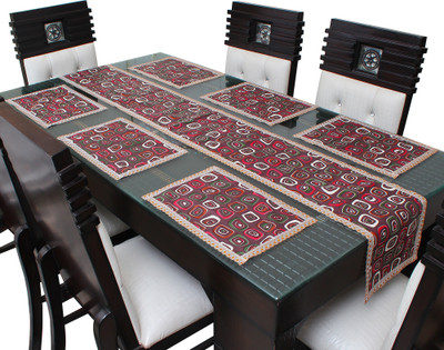 LITHARA Brown, Red 213.36 cm Table Runner(Polyester)