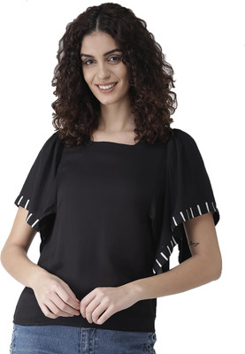 Style Quotient Casual Flared Sleeve Solid Women Black Top