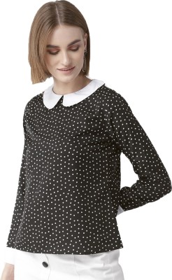 Style Quotient Casual Regular Sleeve Polka Print Women Black Top