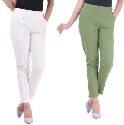 HITTU Regular Fit Women White, Green Trousers