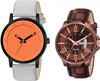 JAMVAI STYLISH ANOLOG COMBO WATCH ( ORANGE &BROWN DD SET OF 2 ) JM STYLISH ANOLOG WATCH FOR COUPLE SET OF 2 Analog-Digital Watch - For Boys