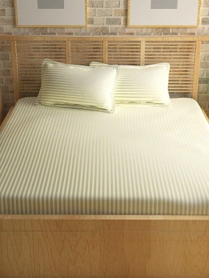 TUNDWAL'S 210 TC Cotton King Striped Flat Bedsheet(Pack of 1, OFF WHITE)