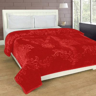 GKM Floral Double Mink Blanket for  Heavy Winter(Polyester, Red)