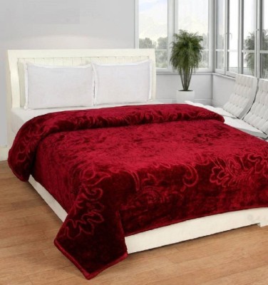 Swikon star Self Design Double Mink Blanket for  Heavy Winter(Polyester, Maroon)