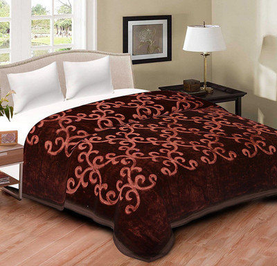 Changers Floral Double Mink Blanket for  Heavy Winter(Polyester, Brown)