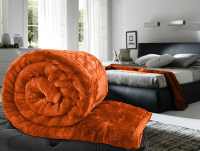 Swikon star Solid Single Mink Blanket for  Heavy Winter(Polyester, Orange)