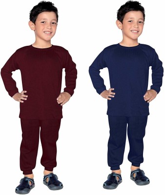 OSWAL JBI Top - Pyjama Set For Boys(Maroon, Pack of 2)