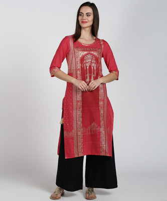 Aurelia Women Printed Straight Kurta(Pink)