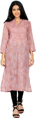 Amodini Women Floral Print Straight Kurta(Pink)