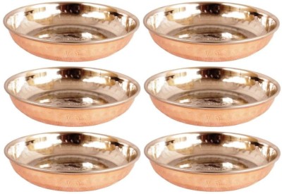 IndianArtVilla Steel Copper Rice Plate Platter Rice Plates(Pack of 6, Microwave Safe)