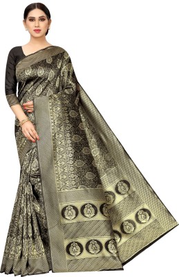 Exclusive Designer Woven Kanjivaram Silk Blend, Jacquard Saree(Black)