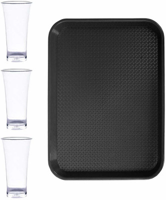 swift international 3 Glass + Anti Slip Tray Tray Serving Set(Pack of 4)