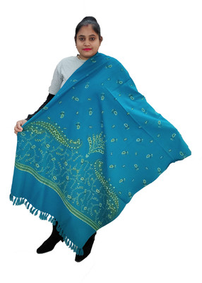 Vrinde Wool Self Design Women Shawl(Blue)