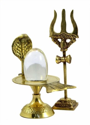 Bansiwal Brass Crystal Shaligram Shiva Ling Lingam Stand with Trishul Set Standard Size Decorative Showpiece  -  7 cm(Brass, Gold)