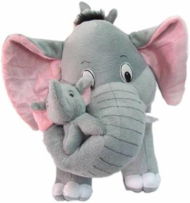 RSS SOFT TOYS I love Mother elephant with one babies - 32 cm Hight 46cm wirth (Grey)  - 32 cm(Grey)