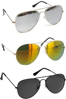 I Flash Aviator, Aviator, Aviator Sunglasses(For Men & Women, Silver, Orange, Black)