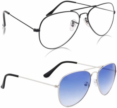 I Flash Aviator, Aviator Sunglasses(For Men & Women, Black, Clear, Silver, Blue)