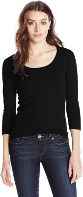 THE BLAZZE Self Design Women Round Neck Black T-Shirt