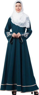 MRC Crepe Solid Abaya With Hijab(Green)