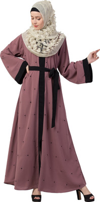 MRC Crepe Solid Abaya With Hijab(Pink)