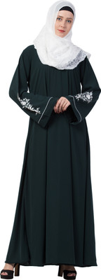 MRC Crepe Solid Abaya With Hijab(Green)
