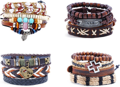 Fashion For Sure Leather Bangle Set(Pack of 4)