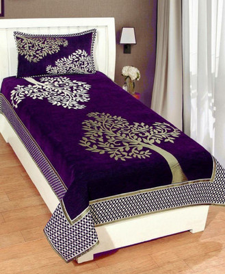 RS ENTERPRISES 190 TC Velvet Single Printed Flat Bedsheet(Pack of 1, Purple)