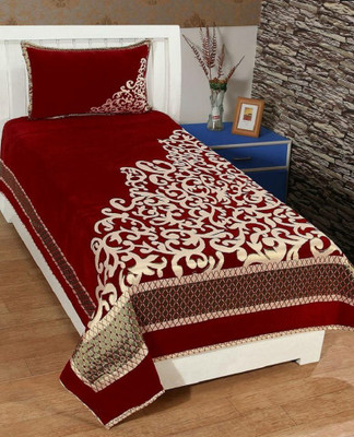 RS ENTERPRISES 190 TC Velvet Single Printed Flat Bedsheet(Pack of 1, Maroon)