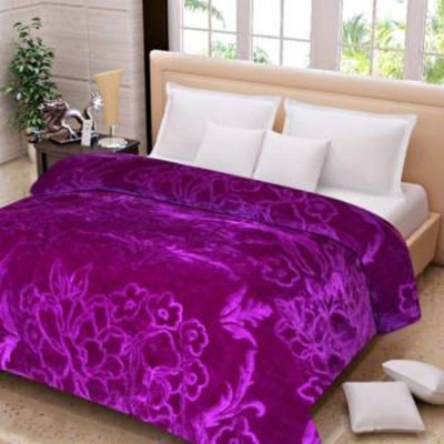 Jiviana Floral Double Mink Blanket for  Heavy Winter(Microfiber, Purple)