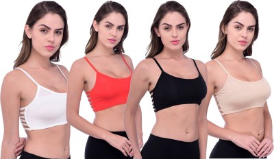 CHILEELIFE by ChileeLife 6 Back Straps JustHere, (Pack of 4, Beige, White, Red, Black) Women Cage Bra Lightly Padded Bra(Red, White, Black, Beige)