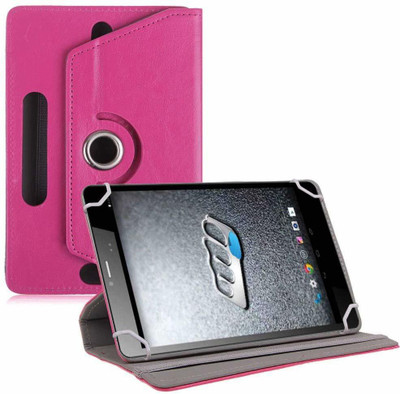 TGK Flip Cover for Micromax Canvas Tab P470 Tablet 7 inch Universal Rotating Case(Pink, Cases with Holder)