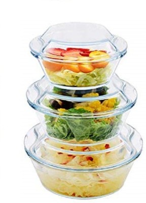 Femora Borosilicate Round Glass Vegetable Serving Microwave Safe Casserole Pack of 3 Serve Casserole Set(500 ml, 1000 ml, 1500 ml)