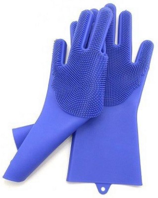 anuha Multipurpose Cleaning Gloves Home Kitchen Dish Washing Rubber Blue Medium Size Hand Gloves Wet and Dry Glove(Free Size)