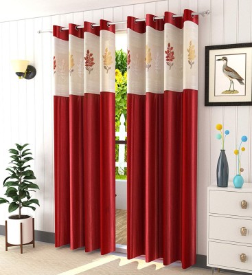 PARADISE HOME DECOR 152.3 cm (5 ft) Polyester Window Curtain (Pack Of 2)(Printed, Maroon)