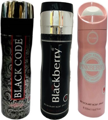 St. Louis Black Code, Blackberry and PinkBerry Deodorant Body Spray 200ML Each (Pack of 3) Deodorant Spray  -  For Men & Women(600 ml, Pack of 3)
