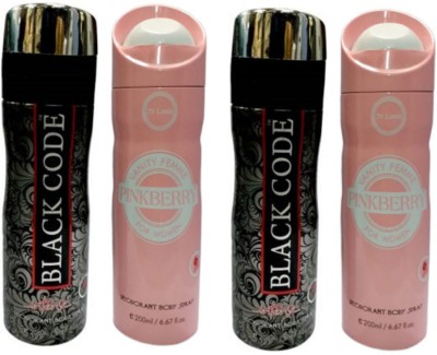 St. Louis 2 Black Code and 2 PinkBerry Deodorant Body Spray 200ML Each (Pack of 4) Deodorant Spray  -  For Men & Women(800 ml, Pack of 4)