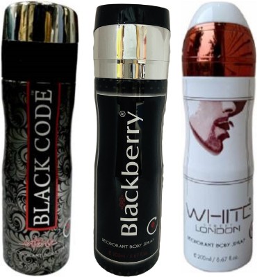 St. Louis Black Code, Blackberry and White London Deodorant Body Spray 200ML Each (Pack of 3) Deodorant Spray  -  For Men & Women(600 ml, Pack of 3)