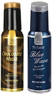 Al Nuaim Chocolate Musk & Blue Wave Perfume Spray 1200 Shots Deodorant Spray  -  For Men(200 ml, Pack of 2)