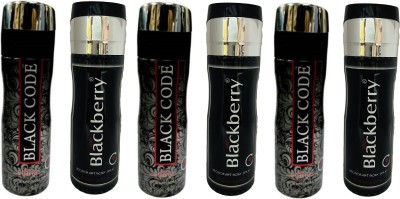 St. Louis 3 Black Code and 3 BlackBerry Deodorant Body Spray 200ML Each (Pack of 6) Deodorant Spray  -  For Men & Women(1200 ml, Pack of 6)