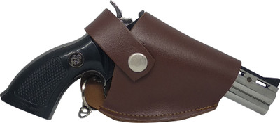 TrustShip Realistic Look Revolver Gun Shape Pocket Size Butane Gas Cigarette Cigar Lighter with Brown Leather Cover | Jet Flame and Windproof Pocket Lighter(Multicolor)