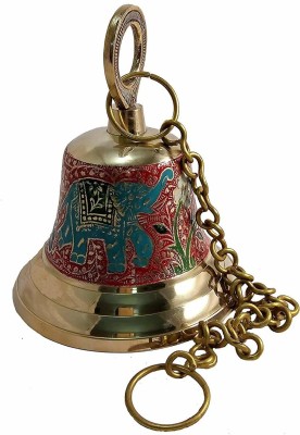 MOZO HUB Home Decor Antique Designer Brass Red Hanging Bell for Home Offices 19 cm Brass Pooja Bell(Gold, Red, Pack of 1)