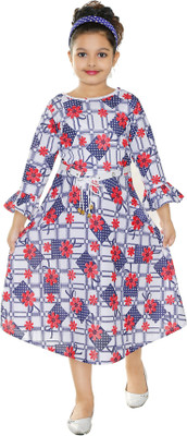 FTC FASHIONS Girls Calf Length Casual Dress(Multicolor, 3/4 Sleeve)