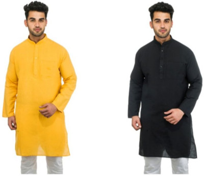 DESHBANDHU KHADI Men Solid Straight Kurta(Black)