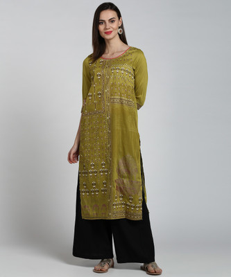 Aurelia Women Printed Straight Kurta(Green)
