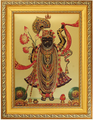 BM Traders Elegant Golden Foil Photo of Shreenathji in Golden Frame Religious Frame