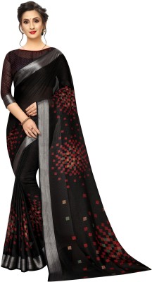 Hensi sarees shop Printed, Applique Daily Wear Cotton Jute Saree(Black)